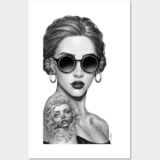 Pencil Portrait of an Inked Lady Posters and Art